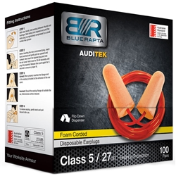 Blue Rapta Auditek 27dB CL5 Corded Earplugs