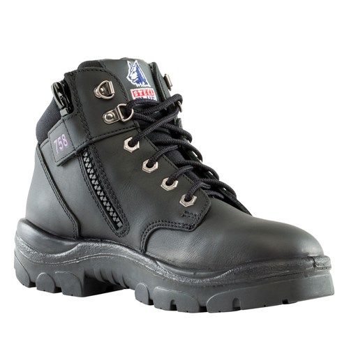 Steel Blue Parkes Side Zip Steel Toe Women's Lace Up Safety Boots - Black