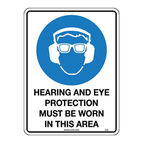 Mandatory Sign - Hearing And Eye Protection Metal Sign 450x300mm