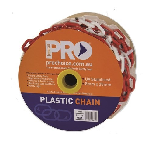 Plastic Chain Red/White 8mm sold per meter