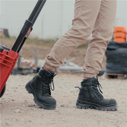 Black leather safety boots