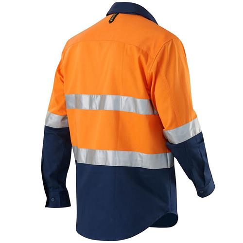 Orange Navy Spliced Hi-Vis 3M™ 'Hoop' Taped Closed Front Drill Shirt