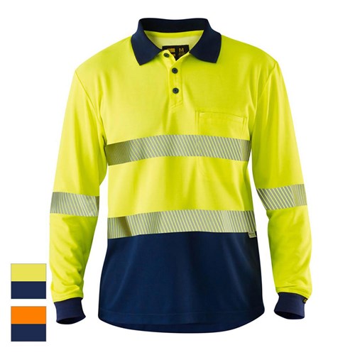 ELEVEN Workwear Spliced Hi-Vis Segmented 'Hoop' Taped L/S Polo Shirt