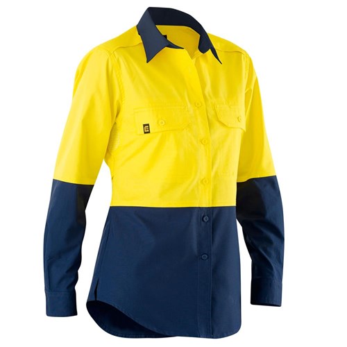 ELEVEN Workwear AEROCOOL Women’s Spliced Hi-Vis Work Shirt - Yellow Navy